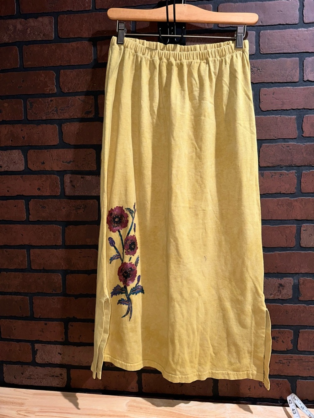 Hand Painted Yellow Floral Cotton Midi Skirt